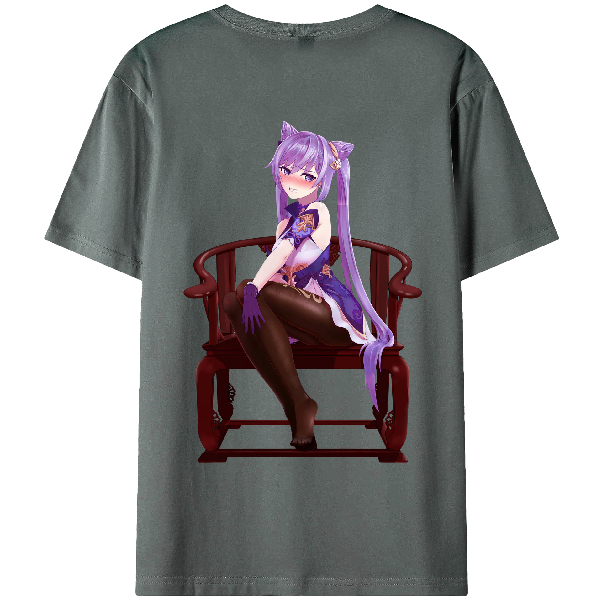 げんし神 刻晴 こくせい genshin Kokusei 綿100％ メンズ半袖Tシャツ（バックプリント） 通気性